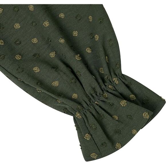 Rooscier Green Swiss Dots Puff Long Sleeve Scoop Neck Ruffle Hem Blouse Sz XL - Picture 3 of 8